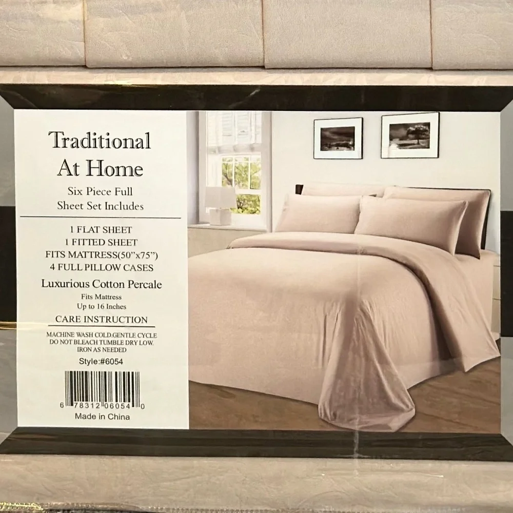 Traditional At Home 6pc Full Sheet Set Cafe Mocha embossed floral print